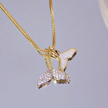 18K Gold Mermaid Tail  with Delicate CZ Necklace - £8.29 GBP