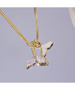 18K Gold Mermaid Tail  with Delicate CZ Necklace - £8.23 GBP