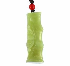 2.4&quot; China Certified Nature Hetian Nephrite Jade Blessing Bat and Bamboo Hand Ca - £52.95 GBP