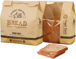 50 Pcs Kraft Paper Loaf Bread Packaging Bags,Toast Bakery Food Packaging Bag wit - £15.47 GBP