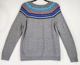 Talbots Sweater Womens Large Petite Gray Fair Isle Holiday Momcore Pullover - £23.70 GBP
