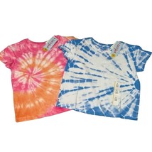 2PK Cat and Jack Shirts Tie Dye Girl 10/12 Large Short Sleeve Pink Peach Blue Wh - £7.98 GBP