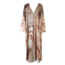 Beige Cream Brown Marble Long Sleeve Women&#39;s V-Neck Dress Size XL - £23.98 GBP