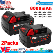 2X 8.0Ah For Milwaukee 18V Battery For M18 Lithium Extended Capacity 48-11-1860 - $72.99