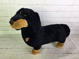 VTG FAO Schwarz Dachshund Weiner Hot Dog Puppy Plush Stuffed Animal Black Tan - £27.39 GBP