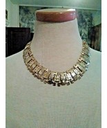 VINTAGE GOLDEN CHOKER NECKLACE AZTEC INSPIRED CARVED LINKS + MATCHING BR... - $48.00