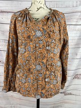 C&amp;C California V Neck Peasant Blouse Womens M Long Sleeve Rayon Floral Pleated - £10.75 GBP