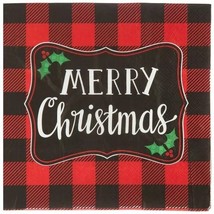 Lot Of 5 Design Studio Merry Xmas Buffalo Check Napkins 6.5&quot; x 6.5&quot; 250 ... - $24.74