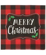 Lot Of 5 Design Studio Merry Xmas Buffalo Check Napkins 6.5&quot; x 6.5&quot; 250 ... - $24.74