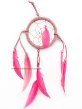 Vintage Pink Feather 12” Dream Catcher Faux Leather Bead Web large native americ - £5.59 GBP