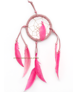 Vintage Pink Feather 12” Dream Catcher Faux Leather Bead Web large nativ... - $7.00