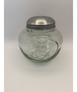 Green glass jar with silver tone lid and intanglio leaves. 5 inches tall... - £12.34 GBP