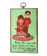 Vtg Ben Franklin Hand Painted Hanging Wood Sign Eyes Wide Open Before Ma... - $51.38 CAD