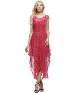 Asymmetrical Rose Red Long Dress Women&#39;s Large Hi/Low Lace 2 Piece - $346.32 MXN