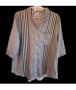 Womens Tunic Top Blouse Black &amp; White Varying Stripes Pocket Button Trim... - £10.96 GBP