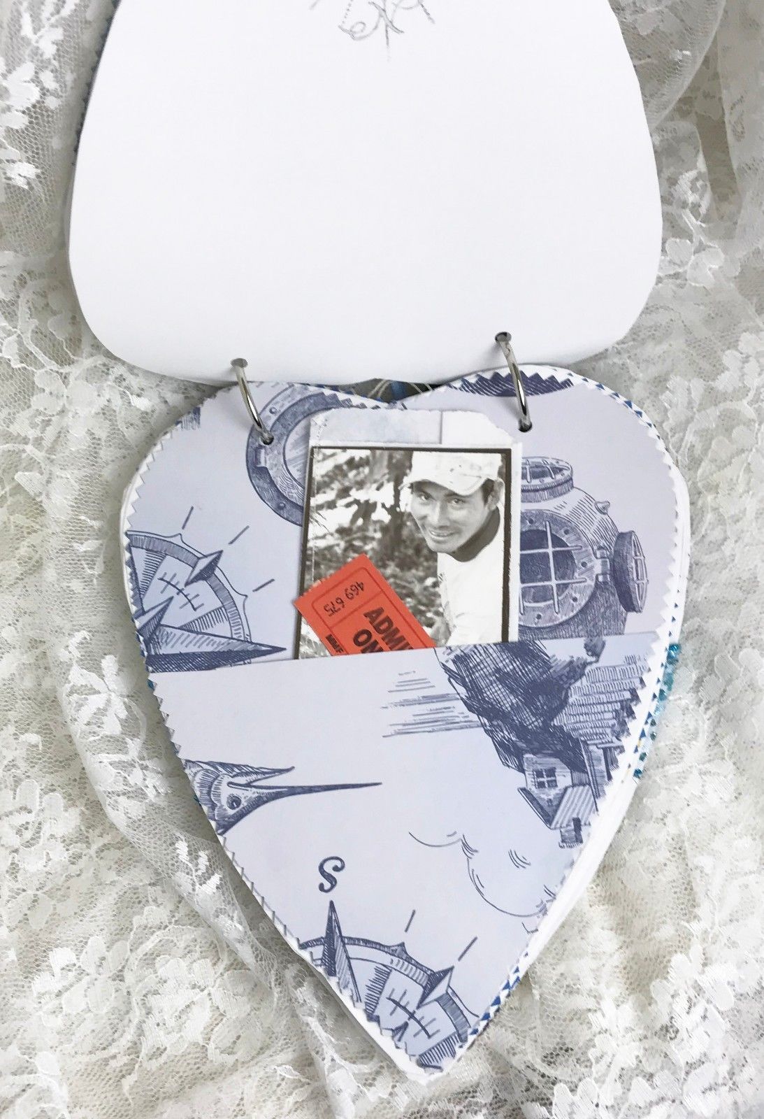 Heart Shaped Junk Journal "Sailing" Wood Storage Box - 7.5" x 6.5" x 1" - 100+P Item image 3
