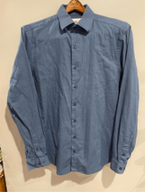 Blue Button Down Dress Shirt-Check Stretch Skinny Large 16/34-35 Ben She... - £5.54 GBP
