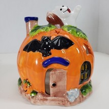 Halloween Ceramic Pumpkin Jack O Lantern Tea Light Candle Holder 7” - £18.38 GBP