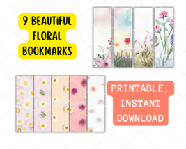  Printable Bookmarks,floral designe, Digital Letter Size PDF, PNG,JPG set 1 - $1.99
