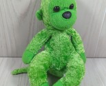 Green small plush monkey stuffed animal black nose sitting shiny crushed... - $9.89