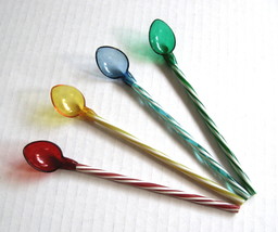 Set of Four (4) Vintage Plastic Striped Cocktail Stirrers/Spoons - Free Shipping - £11.19 GBP