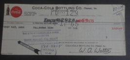 Coca-Cola Bottling Co (Thomas), Inc Bank Draft 1965 - £1.17 GBP