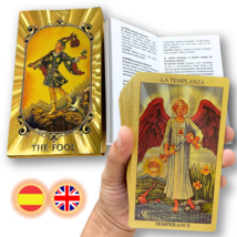 Spanish &amp; English Gold Foil Tarot Deck W/ Guidebook For Beginner Divinat... - £23.06 GBP