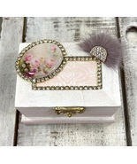 Shabby Pink White Porcelain Cameo Rhinestone Wood Jewelry Box Tiered Tra... - £54.72 GBP