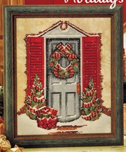 ✔️ Home for Holidays Welcome Christmas Front Door Cross Stitch Chart Wreath - £4.31 GBP
