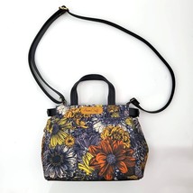 Handmade Navy Floral Canvas Leather Tassel Crossbody Satchel Bag 7&quot; x 11&quot; x 4&quot; - £55.38 GBP