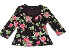 INC International Concepts Brown, Pink Roses Womens Blouse Size Large - $10.88