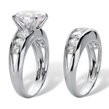 PalmBeach Jewelry 6.09 TCW Cubic Zirconia .925 Sterling Silver Bridal Ring Set - £71.76 GBP