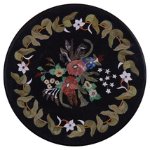 21 Inch Marble Round Table Top Stone Floral Inlay Art Garden And Home Int - £1,545.42 GBP