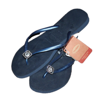 Havaianas Womans Flip Flops Navy Blue Sandals W Rhinestone Crystal Sz 11... - £14.38 GBP