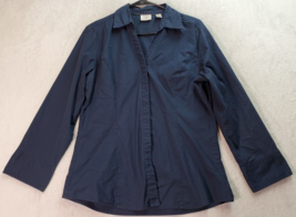 Riders By Lee Shirt Womens Medium Navy Cotton Easy Care Long Sleeve Button Down - £12.41 GBP
