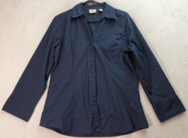 Riders By Lee Shirt Womens Medium Navy Cotton Easy Care Long Sleeve Button Down - £11.63 GBP