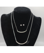 Silver Tone &amp; Clear Rhinestone Curved Necklaces w/ Matching Earrings - £15.28 GBP