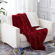 Burgundy Throw Sherpa Flannel Fleece Reversible Blanket Extra Soft Brush... - $39.18