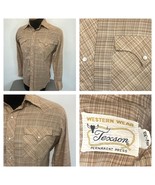 Texson Shirt Vintage Western Wear Tan Beige Plaid Tagged Size 15.5 Pearl... - £15.69 GBP