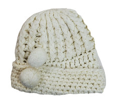 Knitted Winter Hat Handmade Beige PomPom Woman On Size Fits All - £11.76 GBP