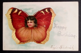 Happy Birthday Childs Face in Large Butterfly UDB A&amp;M B Postcard c1900s - $14.99