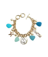 Flip Flop Girl Starfish Pearl Bracelet Gold Tone Color Ocean Beach Anima... - $17.32