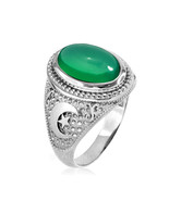 Sterling Silver Islamic Crescent Moon Green Onyx Gemstone Statement Ring - $89.99