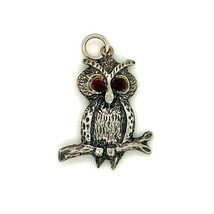 Vintage Signed Sterling Silver Carved Owl Bird Animal Cling Branch Charm Pendant - £30.25 GBP