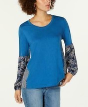 Style &amp; Co Mixed-Media Blouson-Sleeve Top,Various Sizes - £17.89 GBP