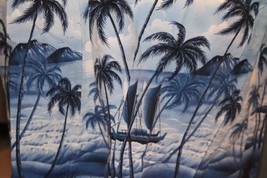 RJC Vintage Cotton Hawaiian Shirt Blue Ocean Palm Trees Sail Boats Sz Medium - £21.92 GBP