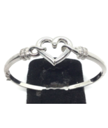 Sterling Silver 12 Natural Diamond Heart Bangle Hinged Open Style Heavy - £98.87 GBP