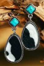 Black Cow Print Turquoise Drop Earrings - $5.79