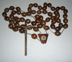 Wood Bead Wall Rosary Catholic Crucifix Cross Virgo Lauretana 65&quot; Long 2... - $54.45