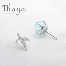 Thaya Mermaid Bubble Studs Earrings s925 Silver Blue Crystal Seaweed Cus... - £20.64 GBP